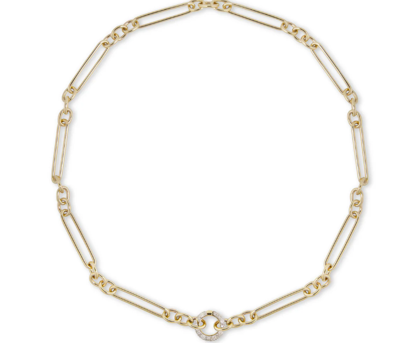 Gold chain necklace on a white background