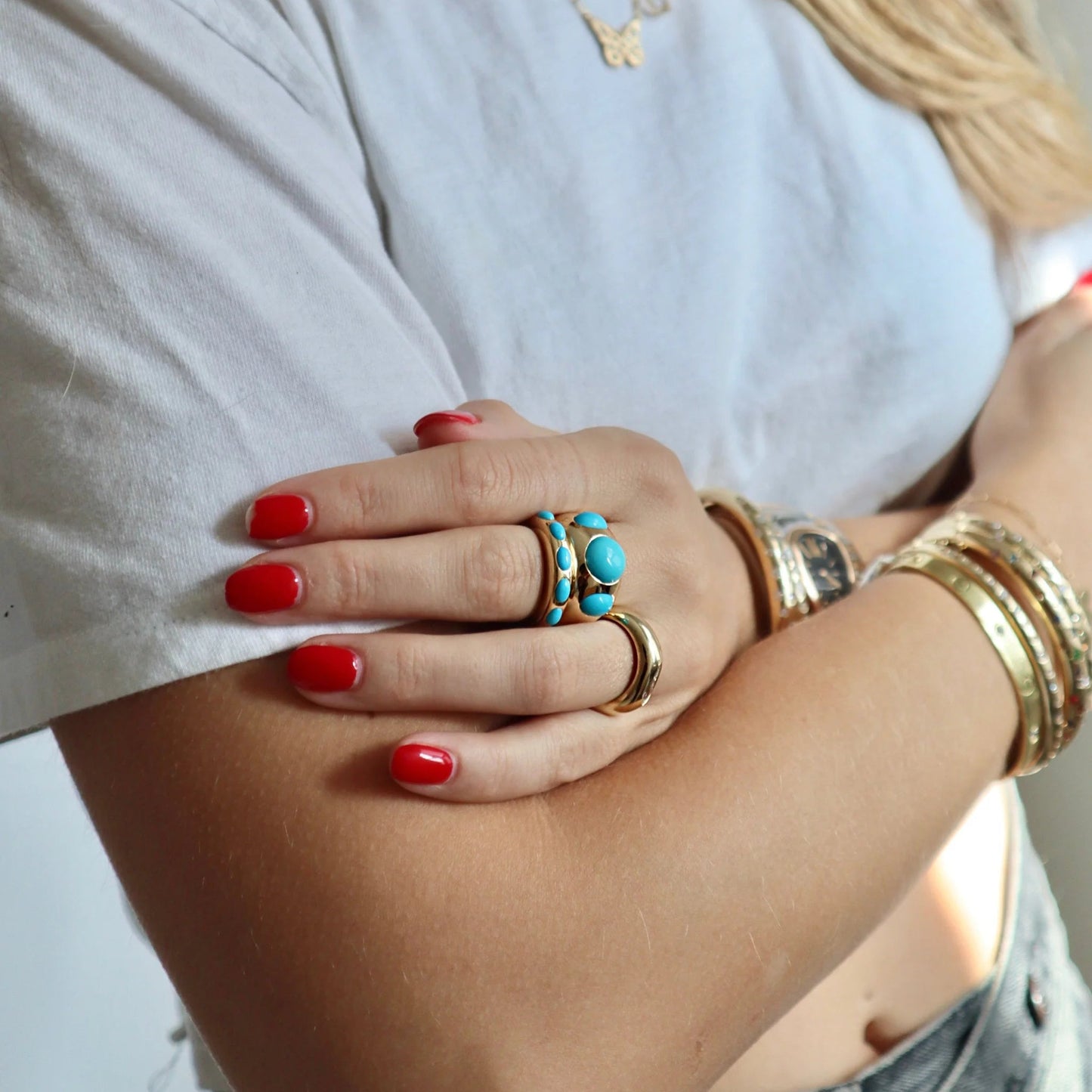 5 Oval Skinny Nomad Ring - Turquoise