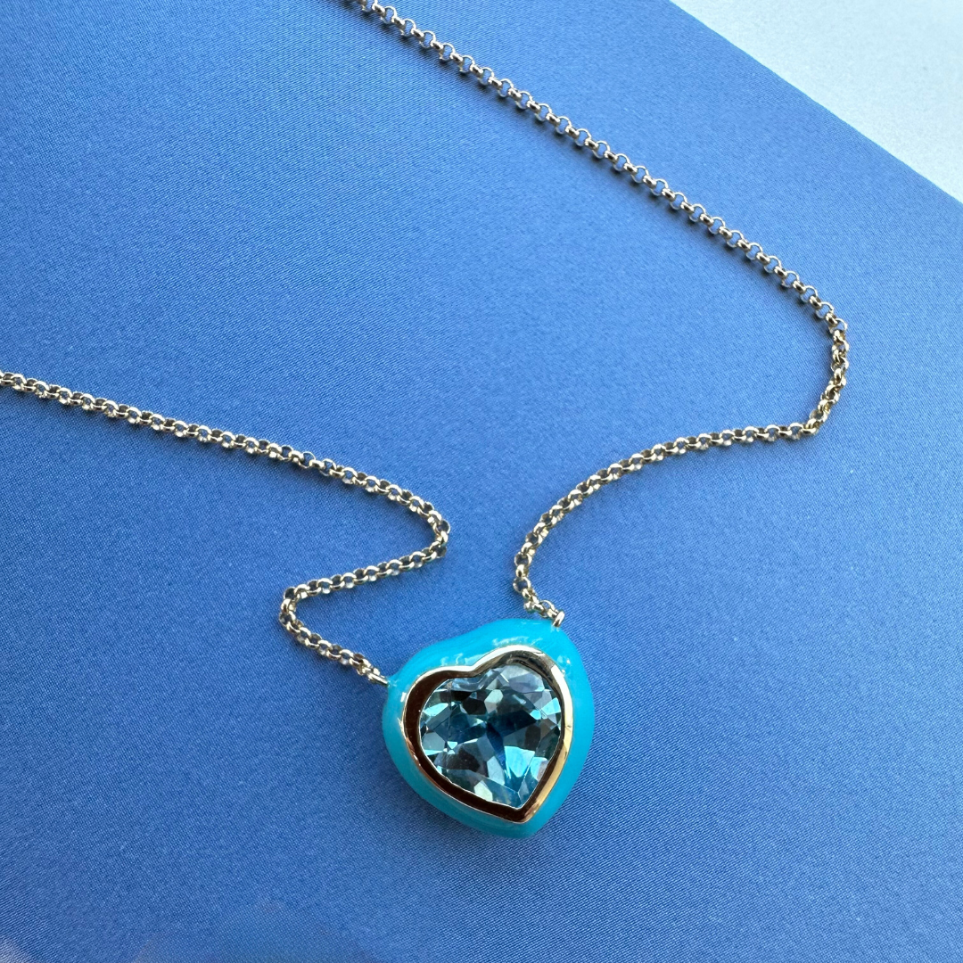 Sloane Blue Topaz Enamel Heart Necklace