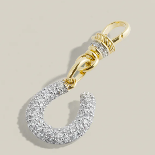 Gold and silver charm on a beige background