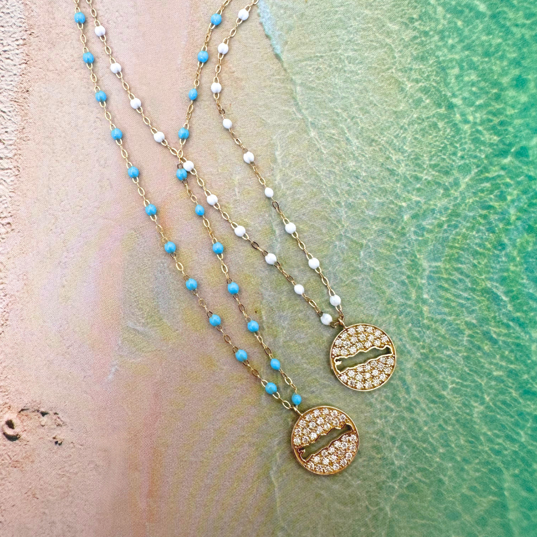 Le Rive 30A Pave Diamond Large Coin Necklace in Turquoise
