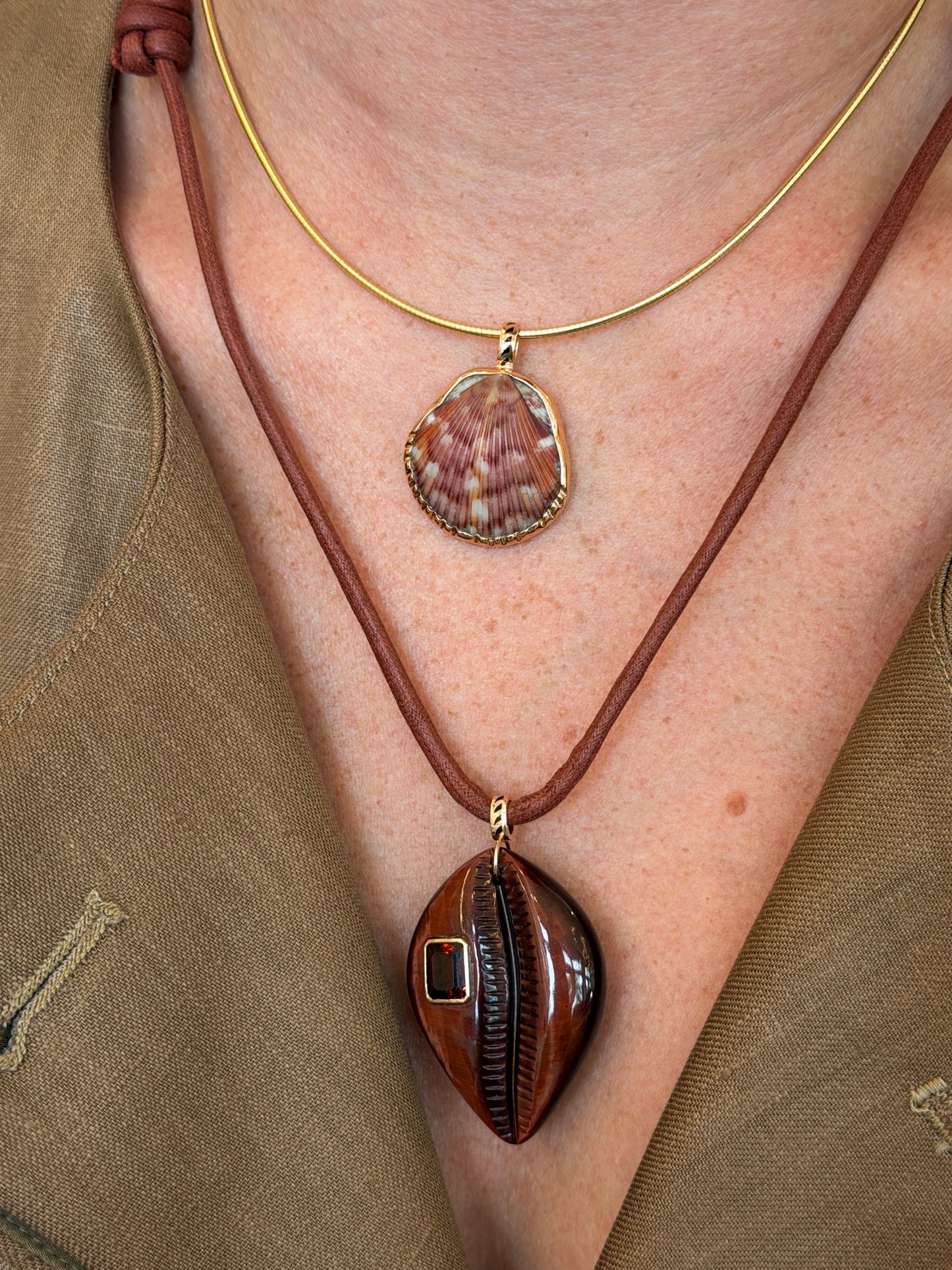Grande Red Tiger's Eye Cowry Necklace