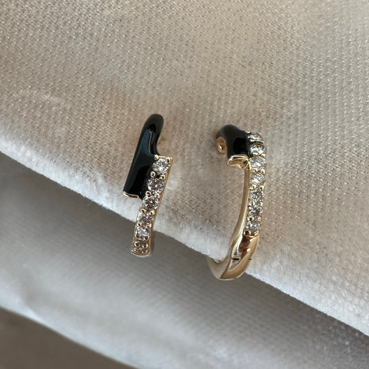 Back in Black Enamel and Diamond Huggies