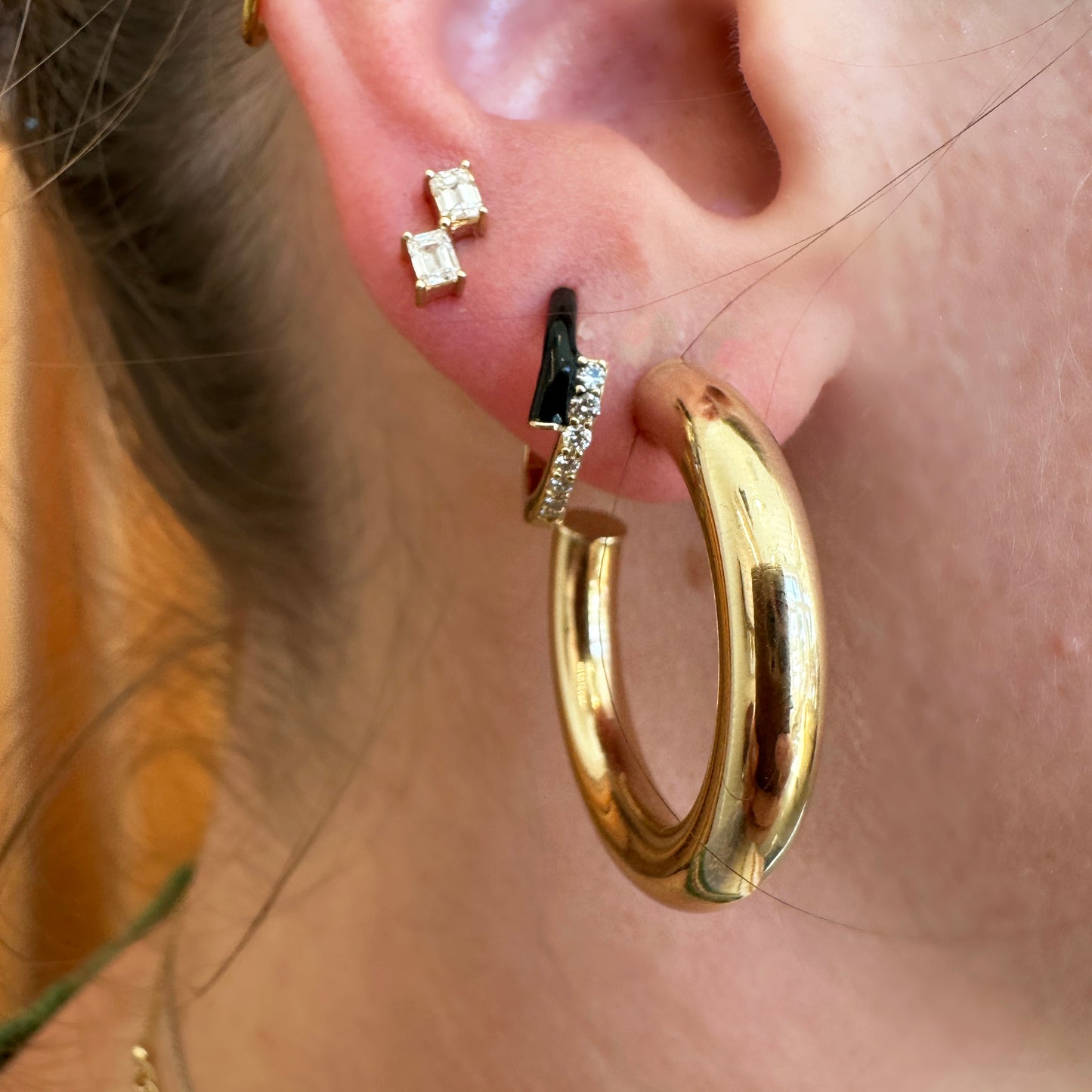 Back in Black Enamel and Diamond Huggies