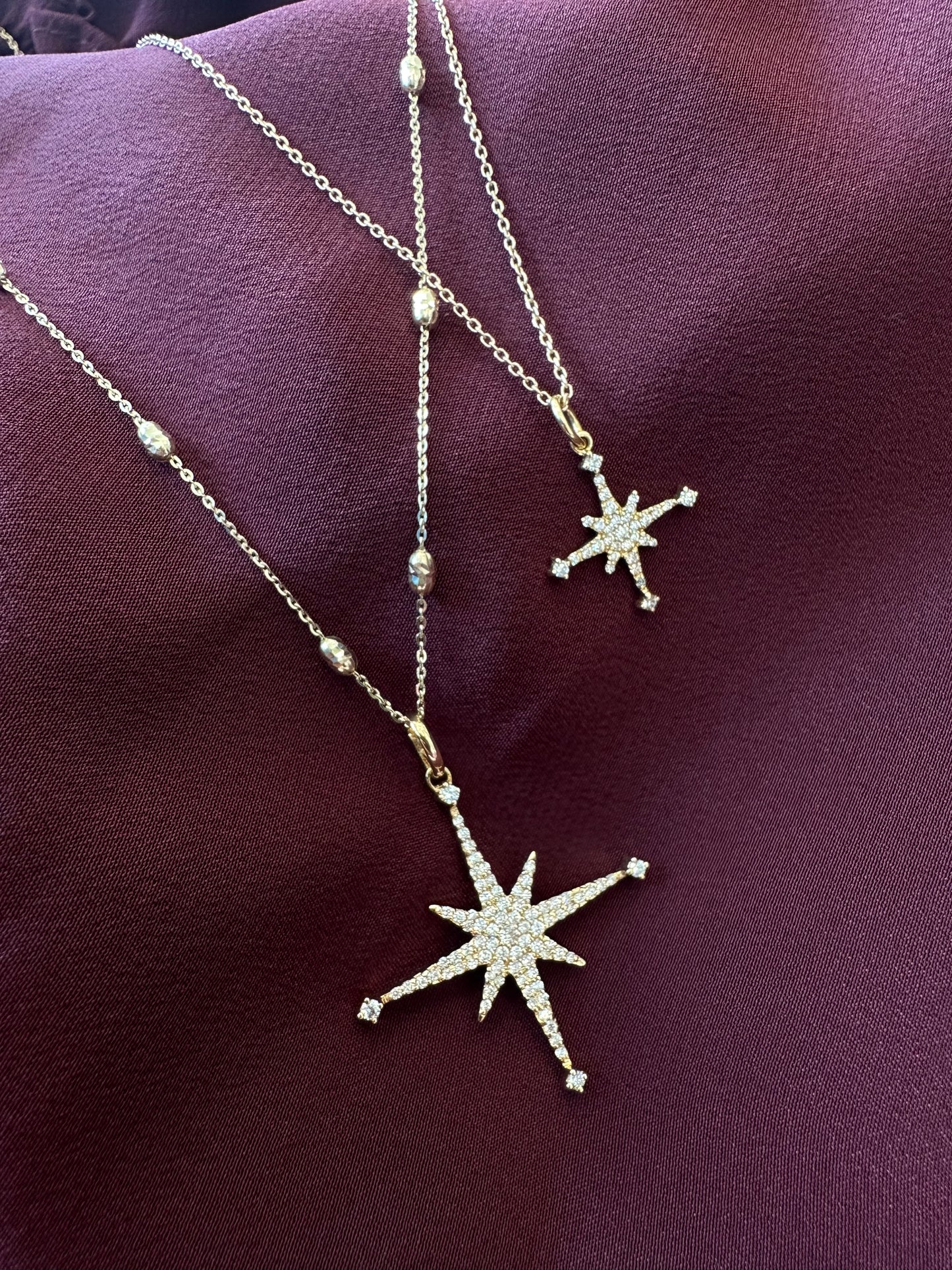 Large Celeste Star on Faceted Chain