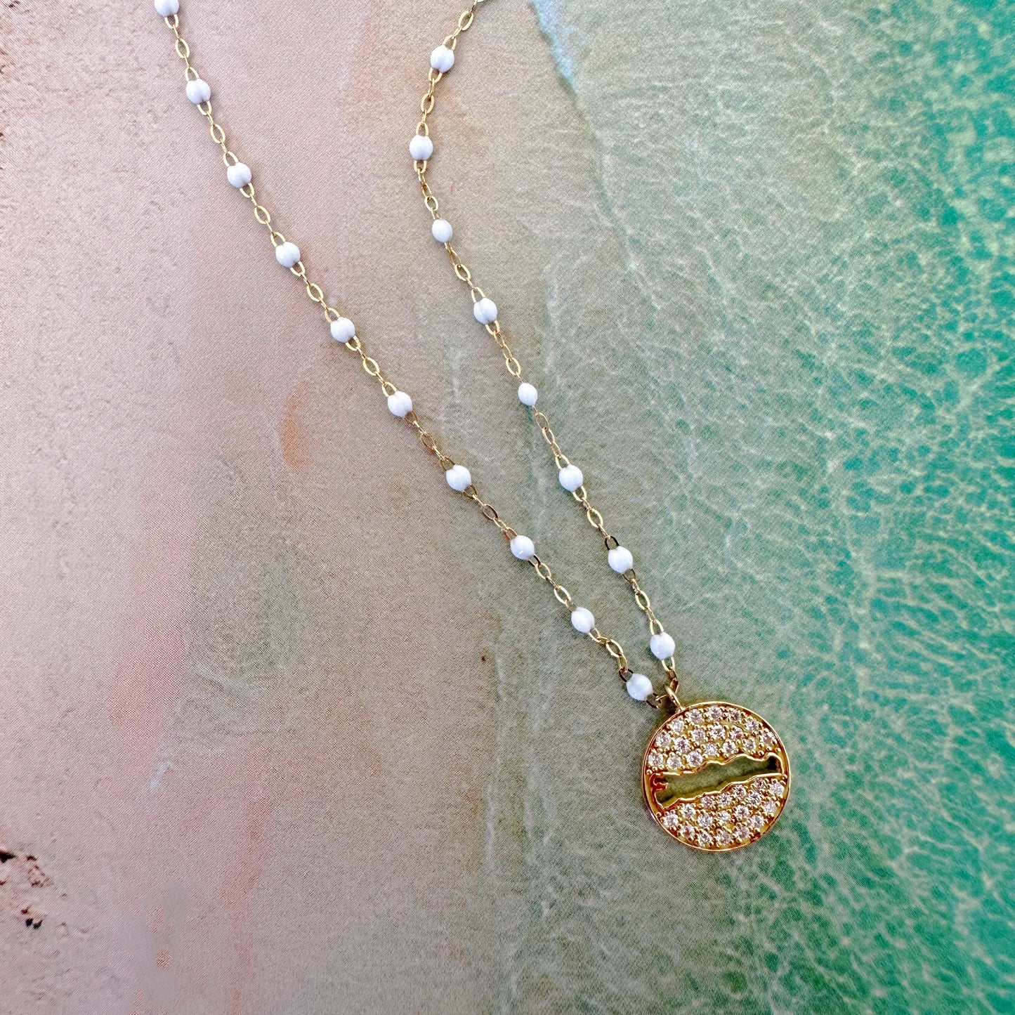 Le Rive 30A Pave Diamond Large Coin Necklace in White