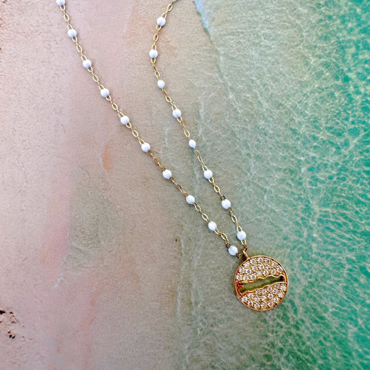 Le Rive 30A Pave Diamond Large Coin Necklace in White