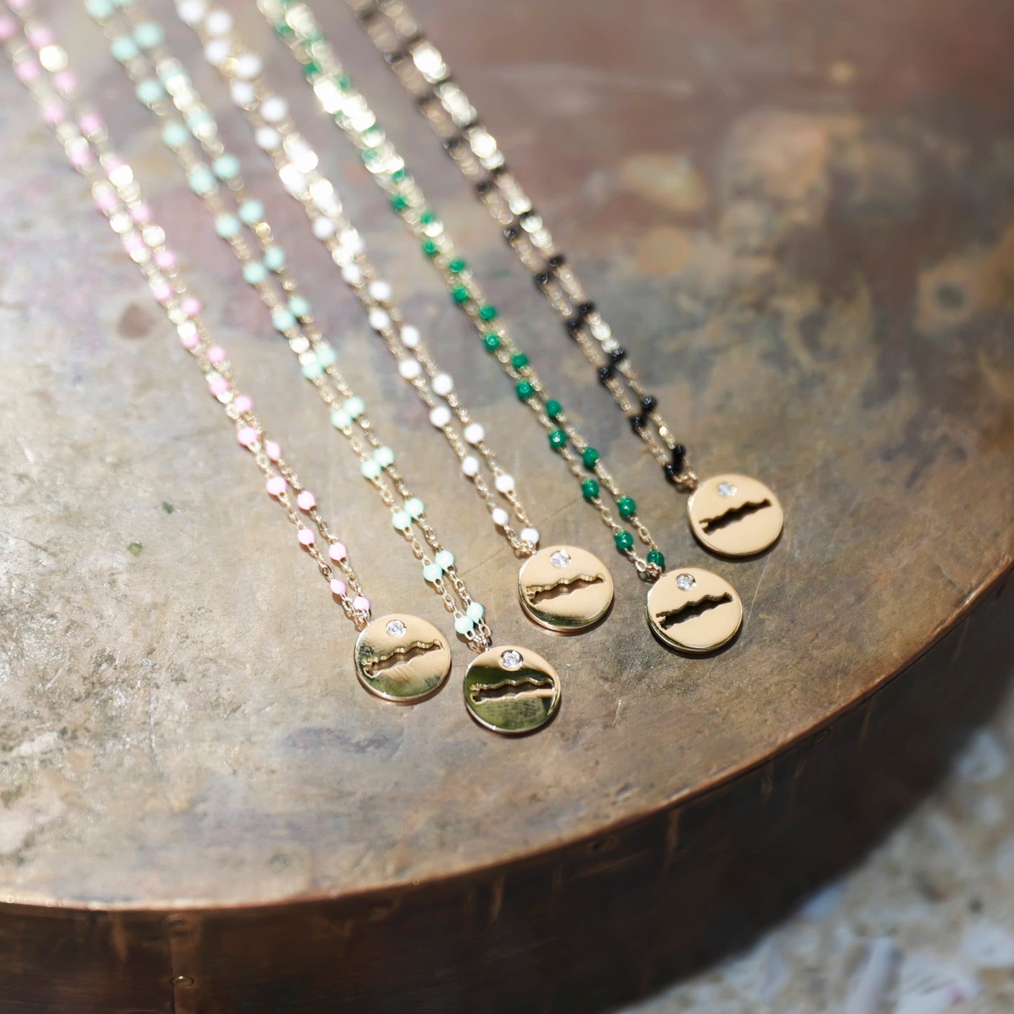 Le Rive 30A Single Diamond Petite Coin Necklace in Black