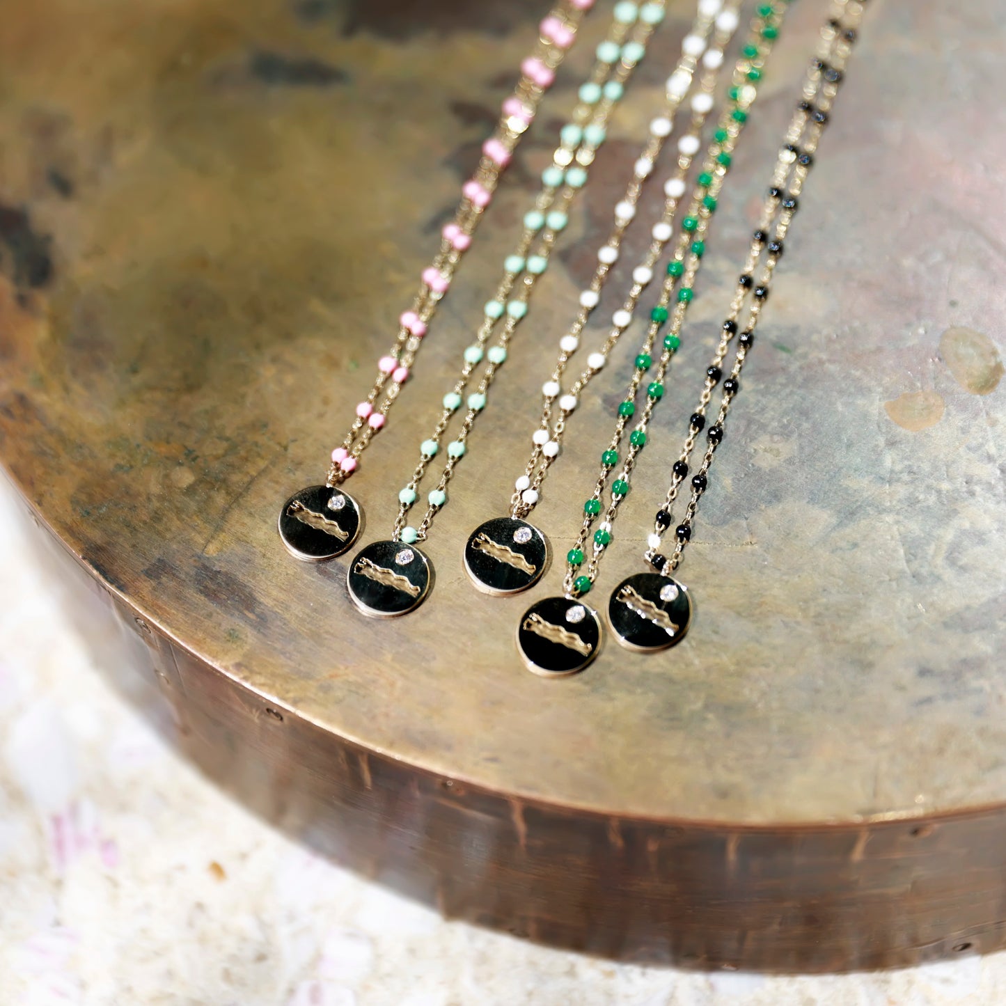 Le Rive 30A Single Diamond Petite Coin Necklace in Fuschia