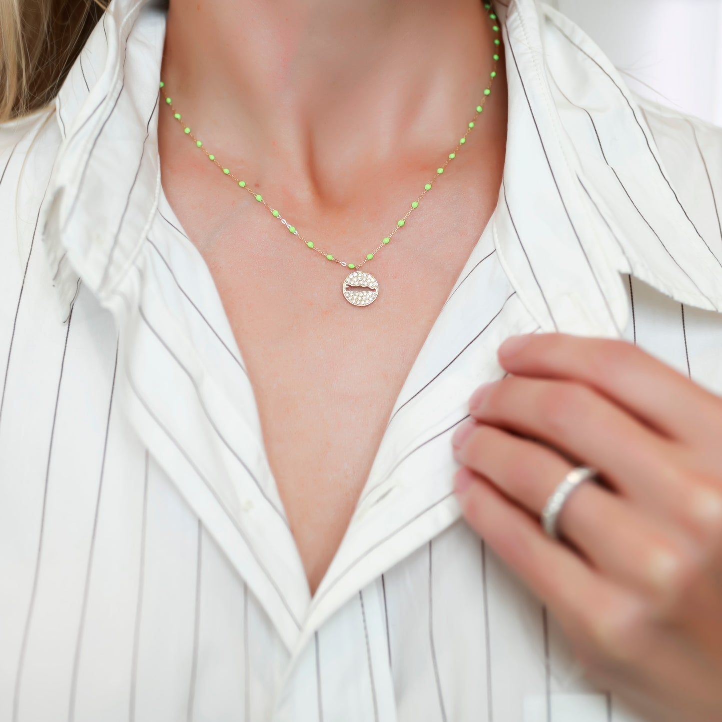 Le Rive 30A Pave Diamond Large Coin Necklace in Anis