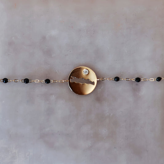 Le Rive 30A Single Diamond Petite Coin Bracelet in Black