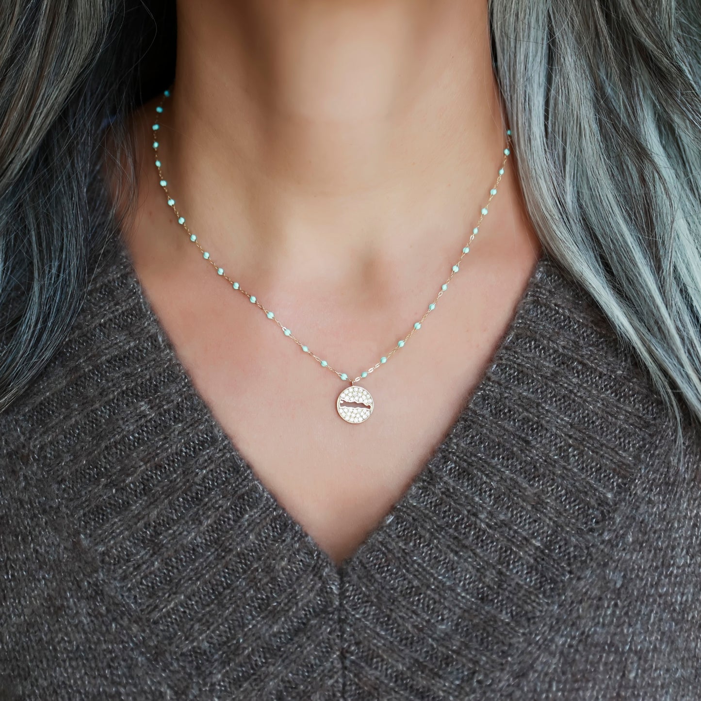 *PRE-ORDER Le Rive 30A Pave Diamond Large Coin Necklace in Jade