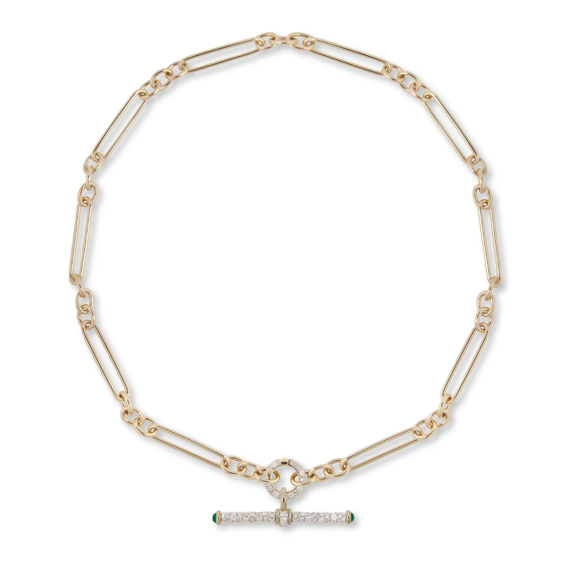 Gold chain necklace with a clasp on a white background