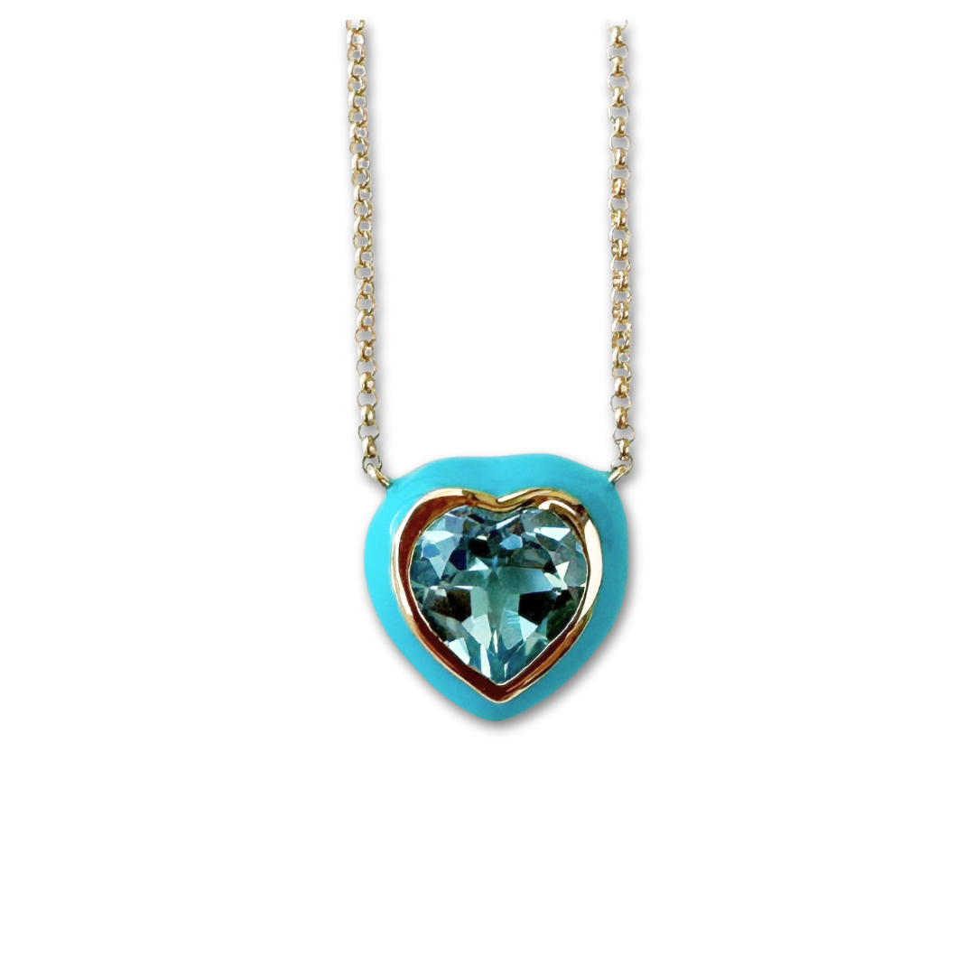 Sloane Blue Topaz Enamel Heart Necklace