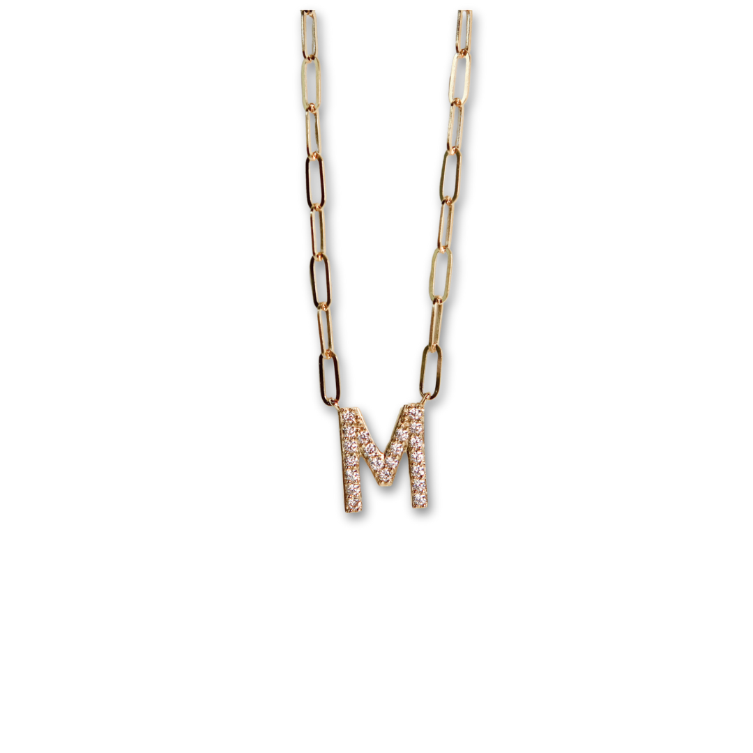 So Classic Paperclip Initial Necklace "M"