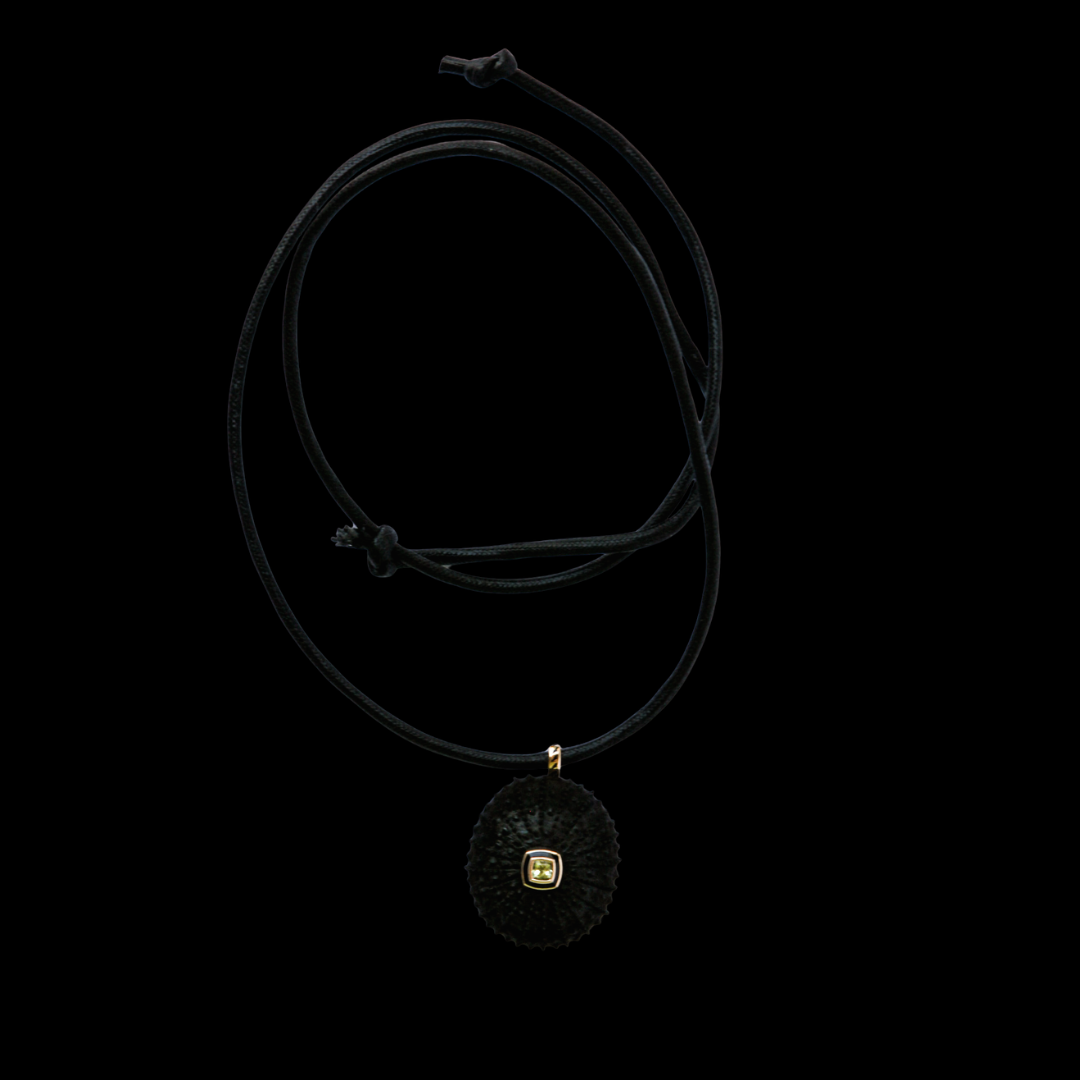 Carved Ebony Sea Urchin on Leather Cord