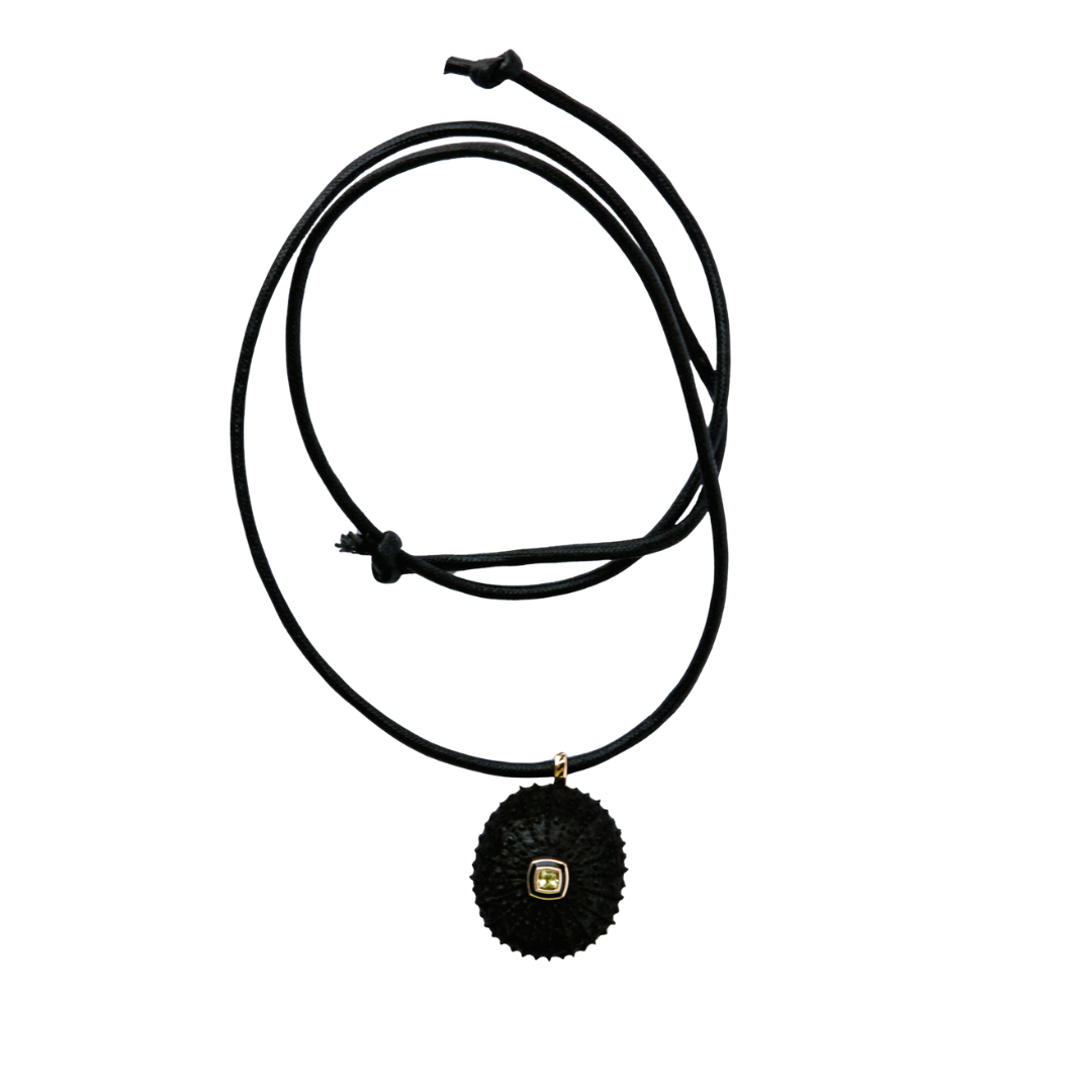Carved Ebony Sea Urchin on Leather Cord