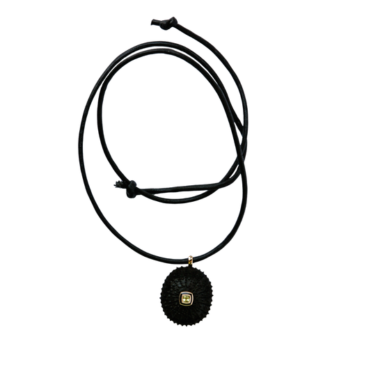 Carved Ebony Sea Urchin on Leather Cord