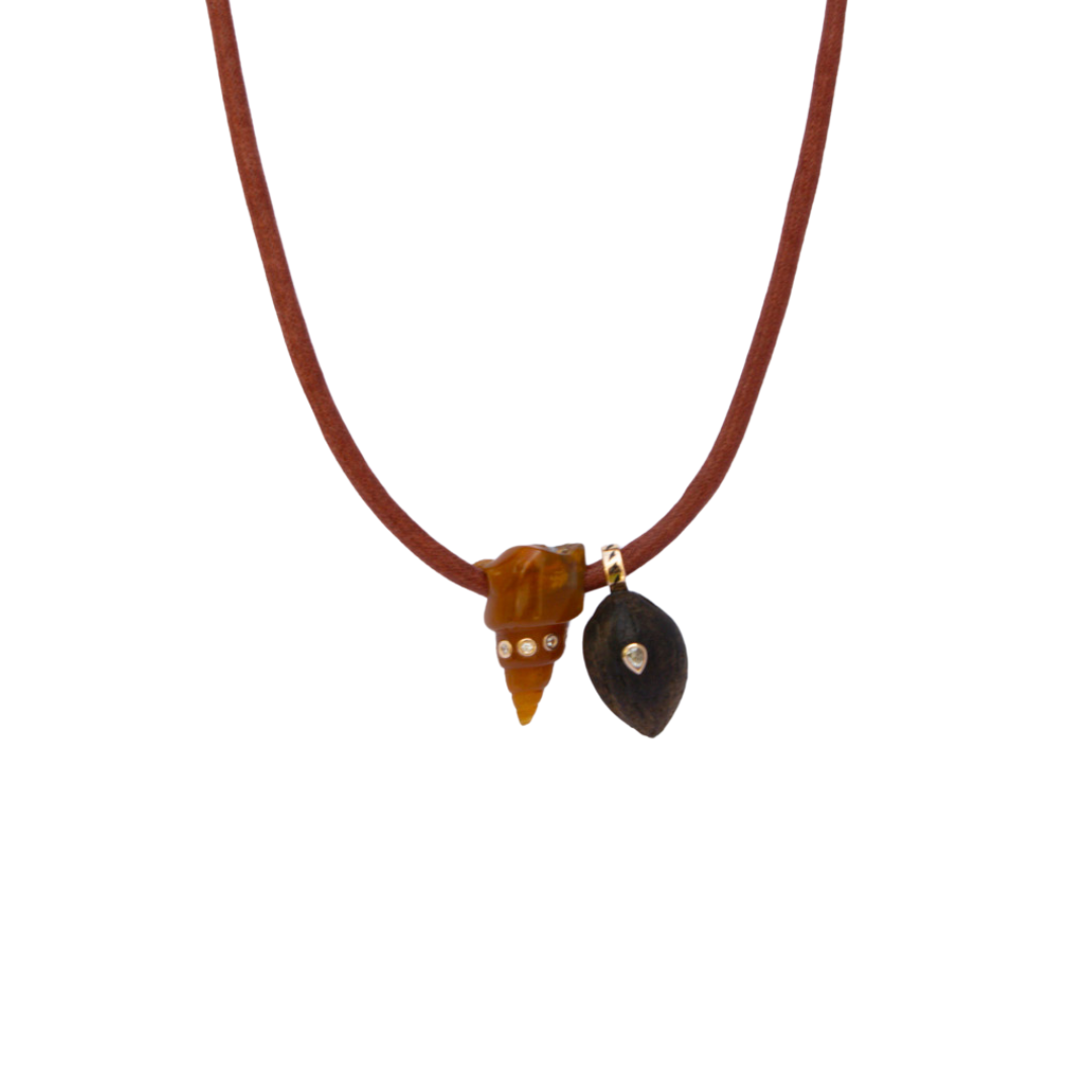 Fossil Agate & Coquito Diamond Necklace