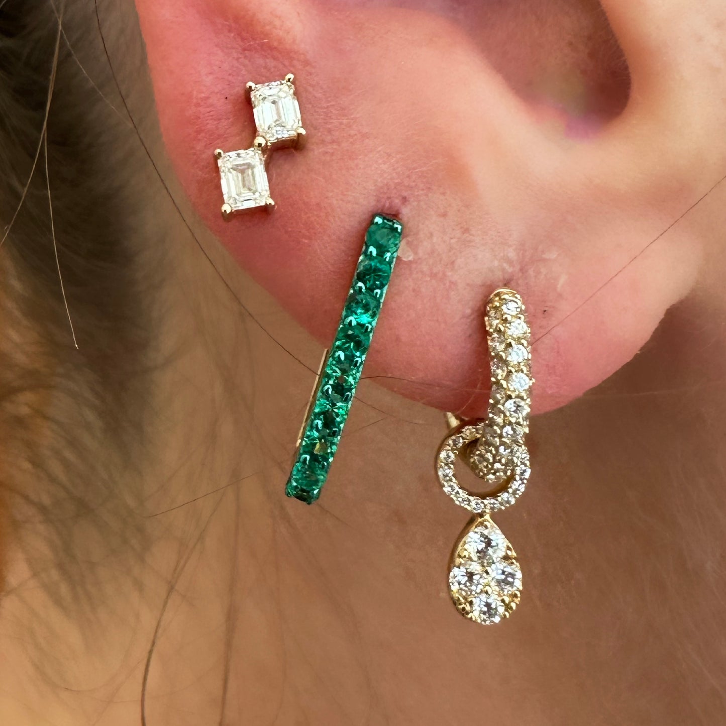 Athena Staggered Emerald Cut Diamond Studs