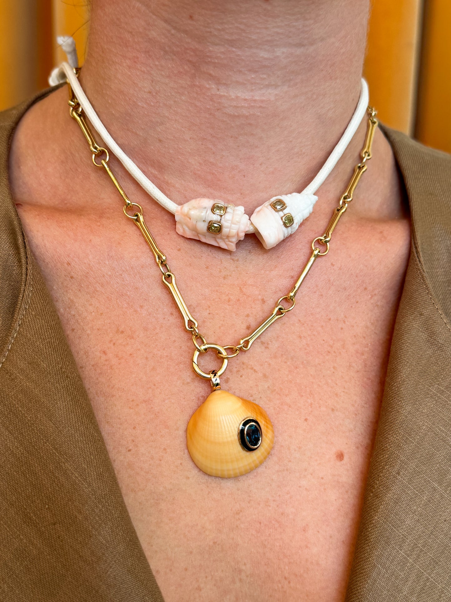 Classic Coral Conch & Diamond Necklace