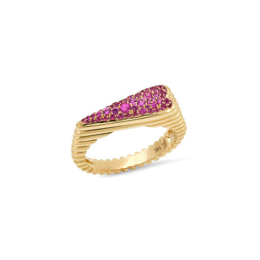 Fluted Pave Heart Ring - Pink Sapphire