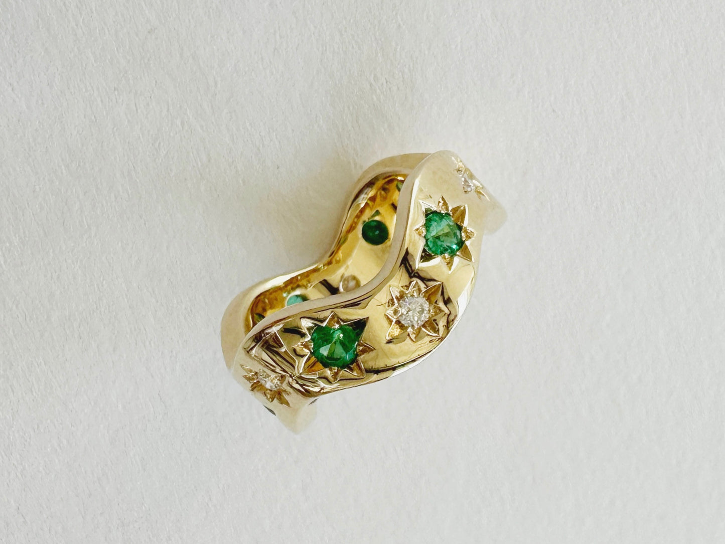 Emerald Wave Pinky Ring