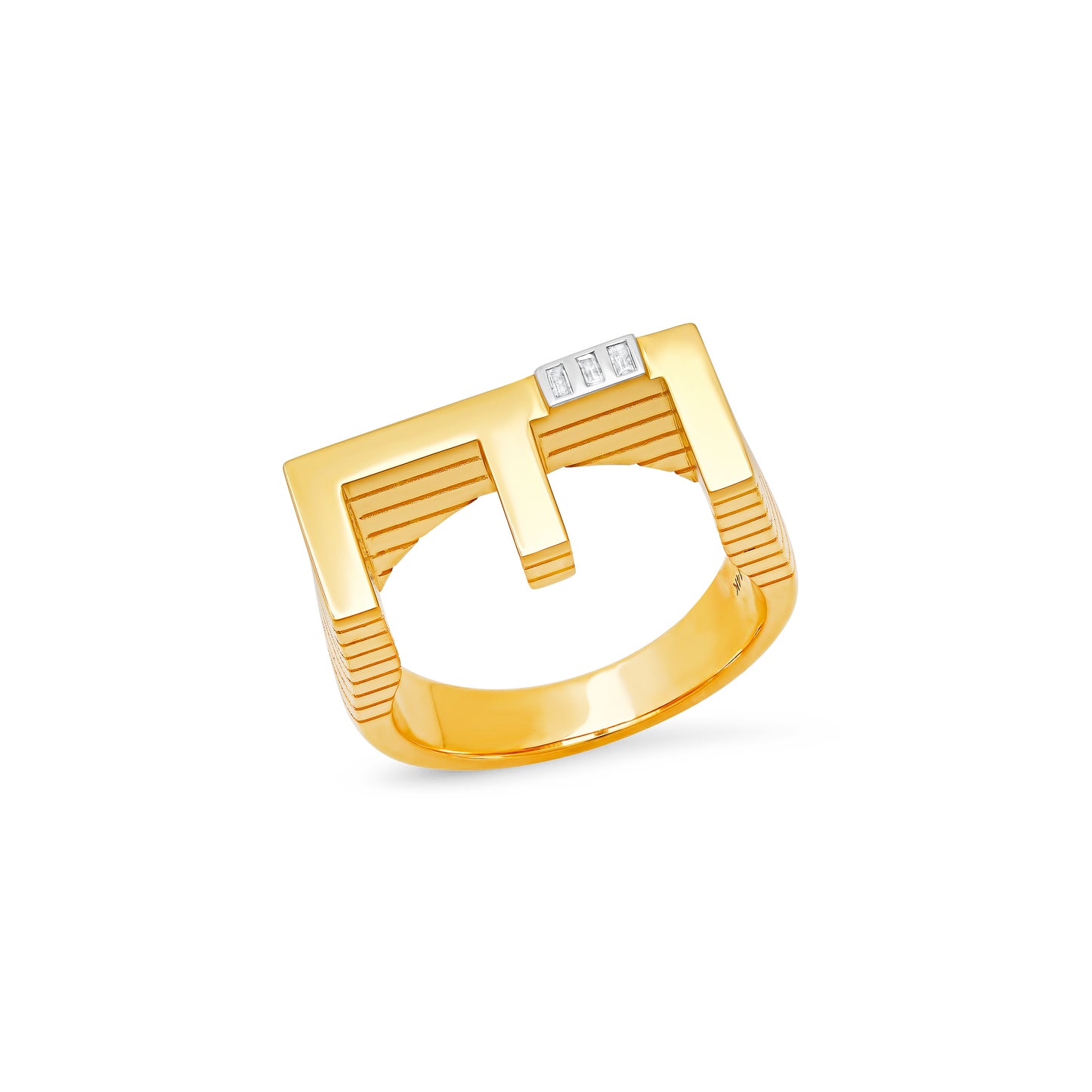 Grandsize Initial with Baguettes Ring - E