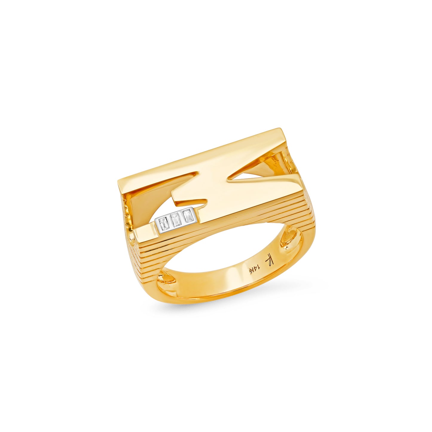 Grandsize Initial with Baguettes Ring - M