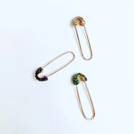 Safety Pin Charm- Sapphires