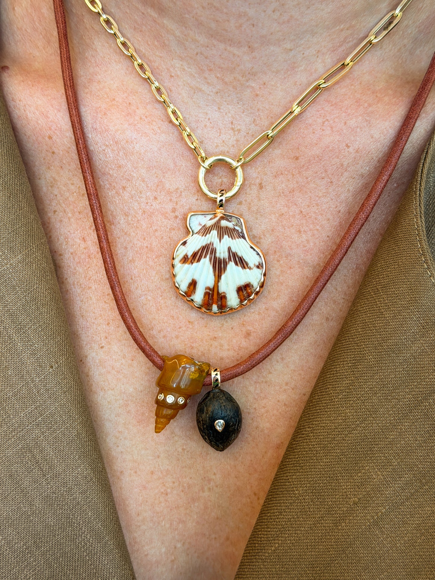 Fossil Agate & Coquito Diamond Necklace