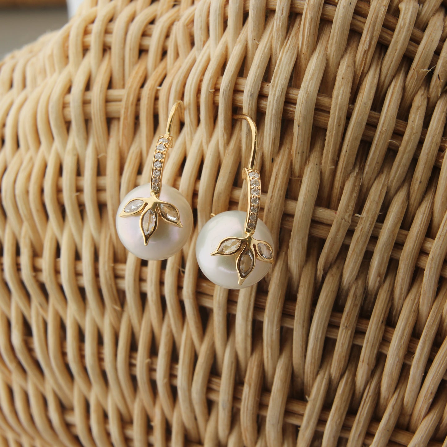 Aria Marquis Diamond Pearl Drop Earrings