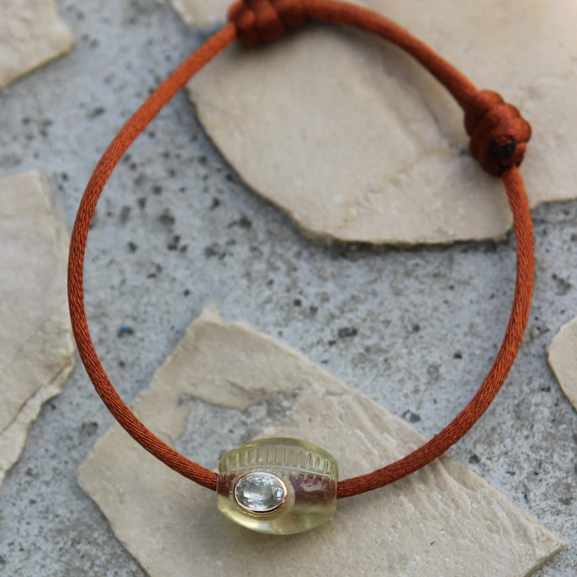 Lemon Quartz Cowry Silk Bracelet