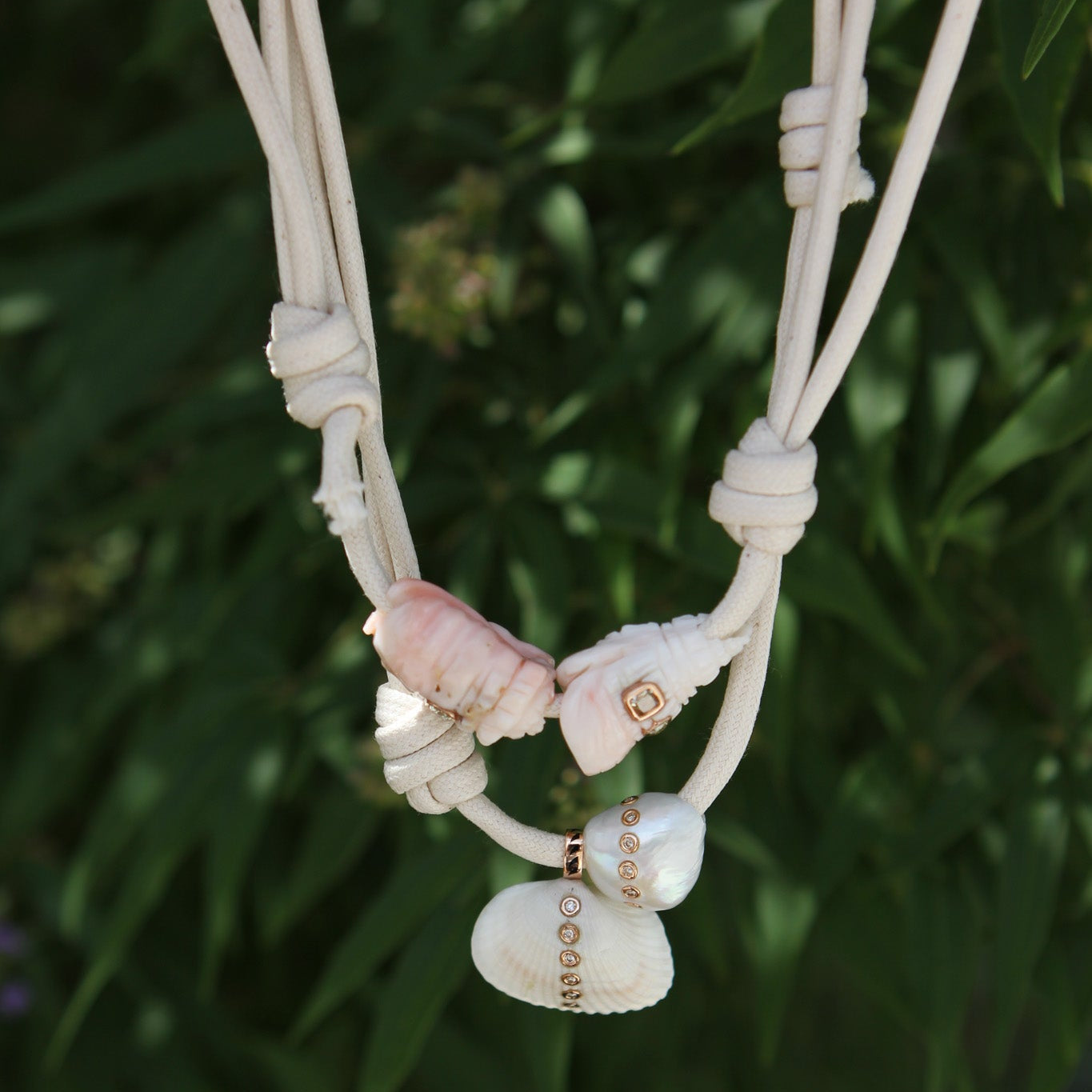 Classic Coral Conch & Diamond Necklace