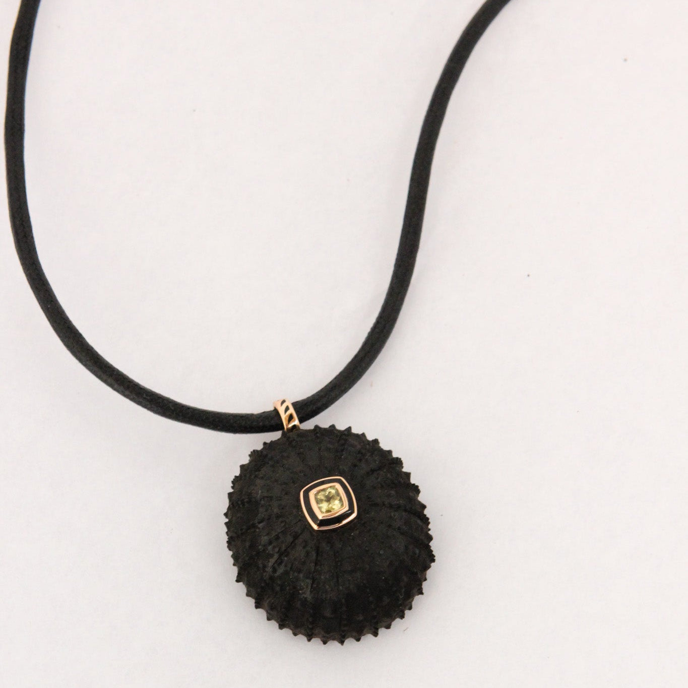 Carved Ebony Sea Urchin on Leather Cord