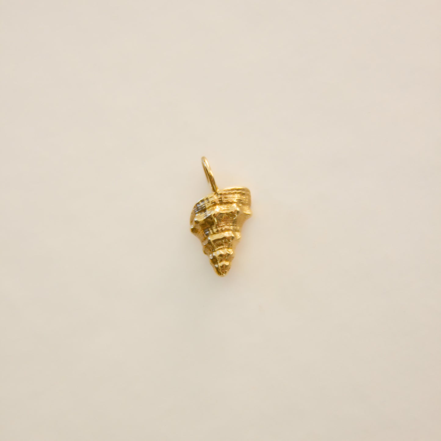 Gold shell pendant on a beige background