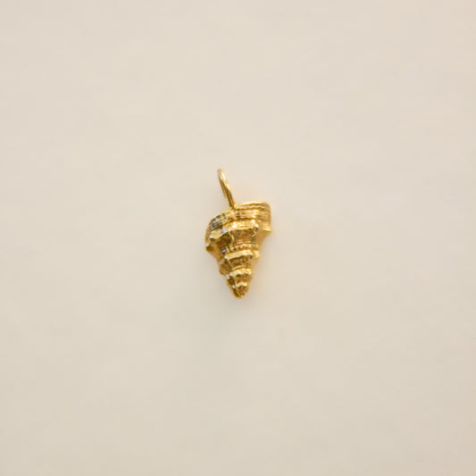 Gold shell pendant on a beige background