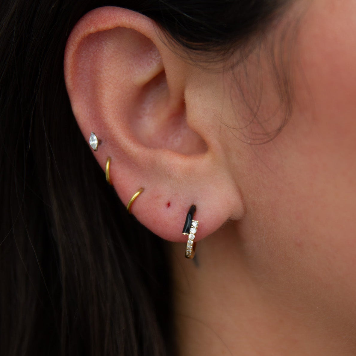 Back in Black Enamel and Diamond Huggies