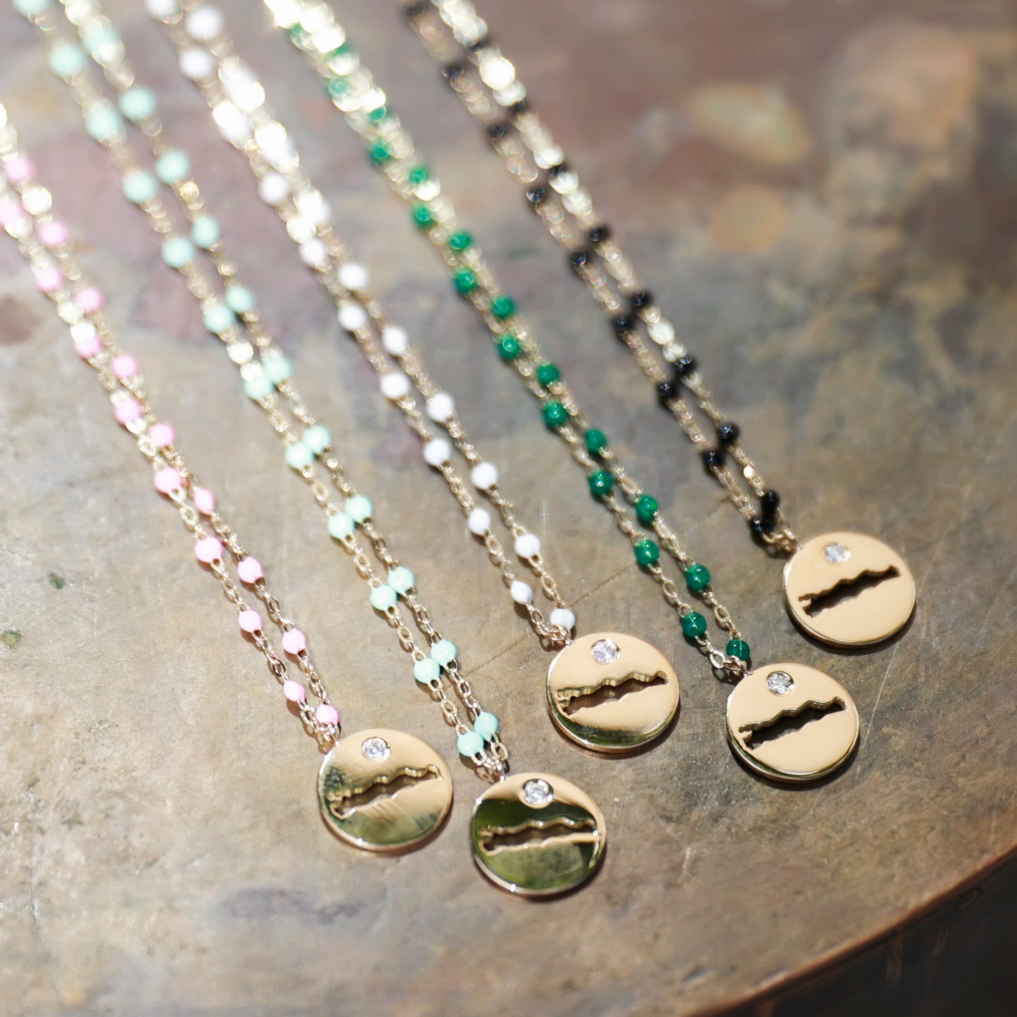 Le Rive 30A Single Diamond Petite Coin Necklace in Emerald