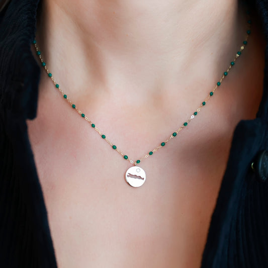Le Rive 30A Single Diamond Petite Coin Necklace in Emerald