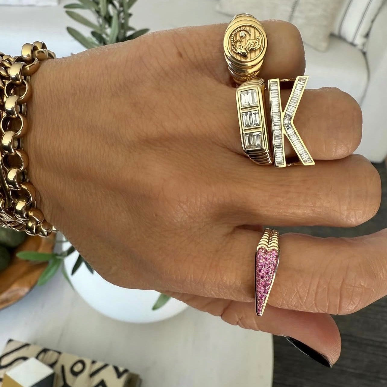 Grandsize Diamond Encrusted Initial Ring - K