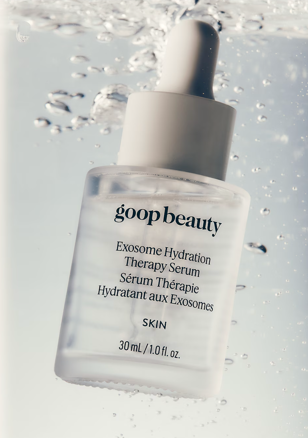 goop beauty Exosome Hydration Therapy Serum bottle on a light gray background