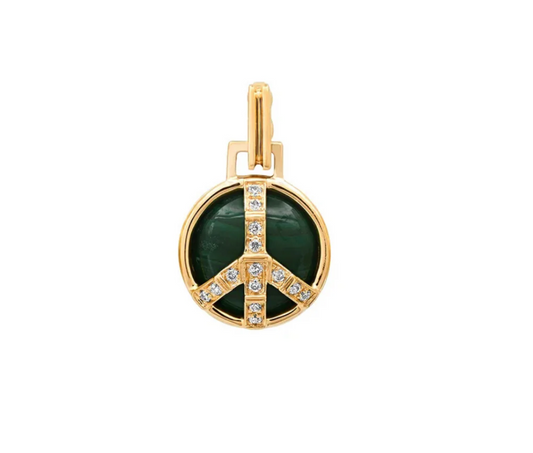 Mini Peace Pendant in Malachite and Diamonds