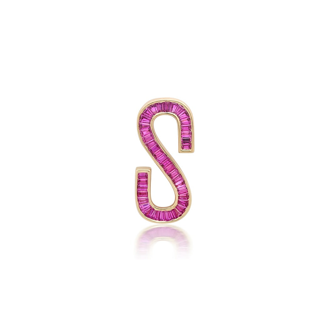 pink sapphire baguette initial slide charm