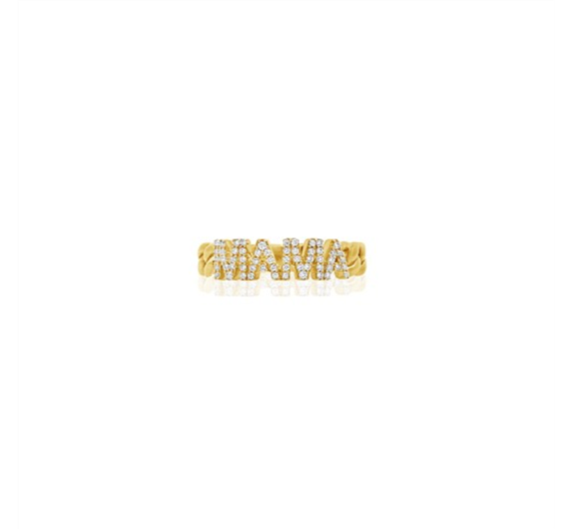 Gold ring with embedded stones on a white background