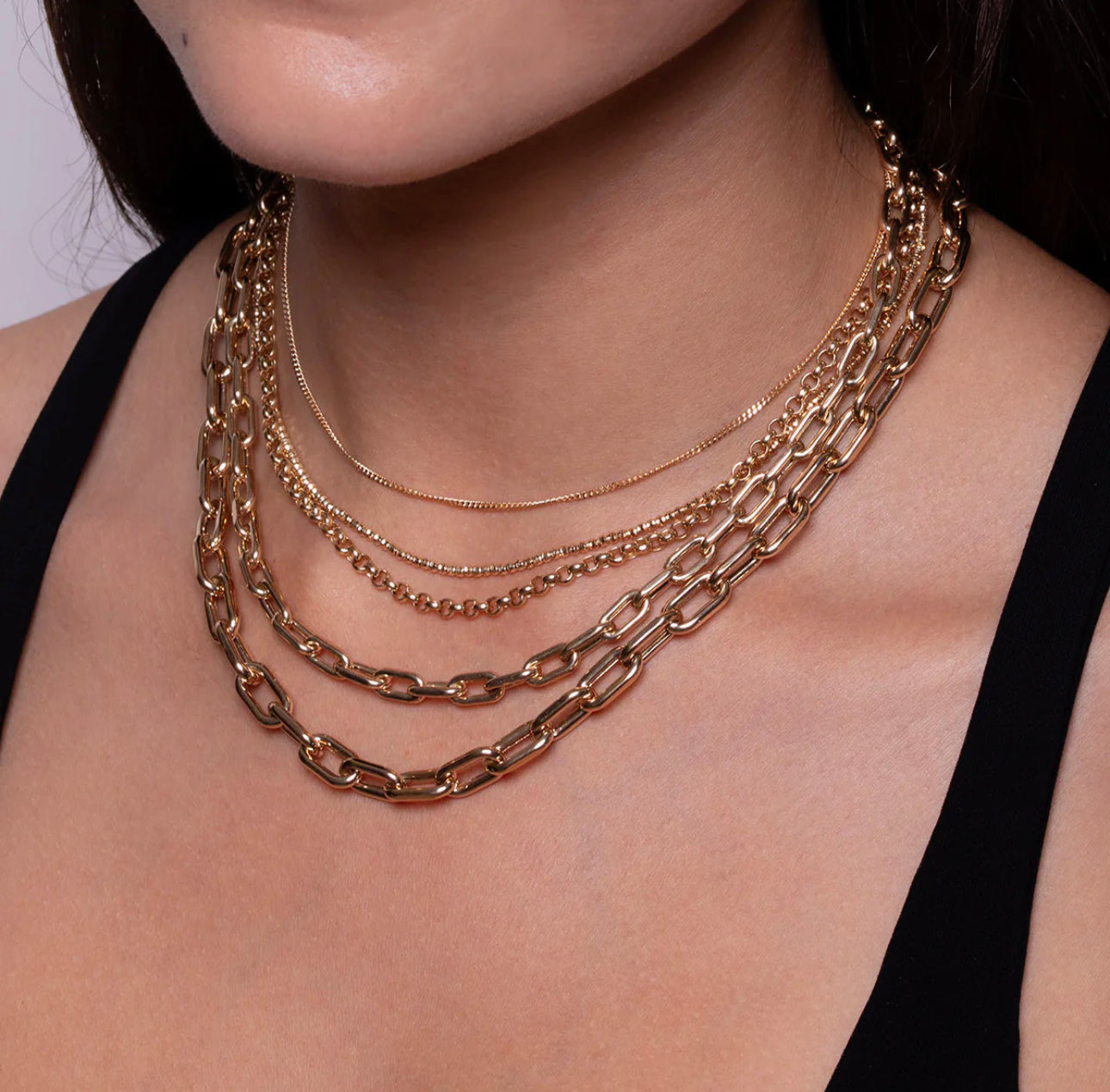 elegant gold chain necklace stack